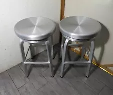 Pair of Brushed Aluminum Swivel Counter Bar Stools Modern Industrial