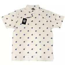 Footjoy Polo Shirt Golf Mens Medium NWT White Golfer Caddy All Over Print Rare