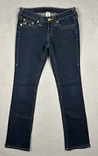 True Religion Johnny Gold Tab Straight Leg Denim Blue Jeans Size 27x31