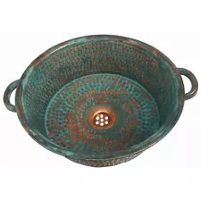 Green Patina Aged Rustic Oxidized Pure Copper Panning Bathroom Sink Remodel