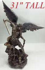 LARGE 31" St Michael Archangel Tramples Demon Statue Sculpture Bronze Finish