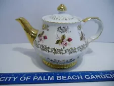 Ellgreave English Rose Floral Footed Tea Pot with Gold Trim - EUC