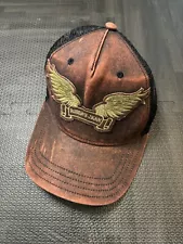 Authentic Robin Jeans Hat Leather Wings Logo Orange/Gold/Black Unisex Trucker