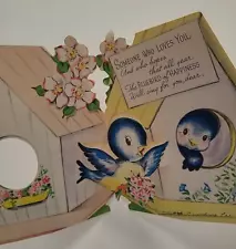 1950s Vtg BLUEBIRDS Pop Out BIRD HOUSE For GRANDDAUGHTER BIRTHDAY CARD