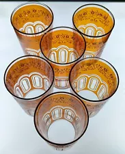 VTG Moroccan Tea Juice Glasses Orange with Gold Floral Design 8 oz -- Set of 7