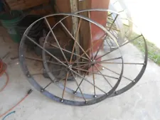 2) 30" steel ornamental Iron Garden Wagon Wheel western rustic art