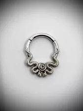 14K White Gold BODY GEMS Dual Julia Snakes Clicker Septum Double Serpents MINT