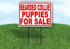 Bearded Collie PUPPIES FOR SALE RED Yard Sign Road with Stand LAWN SIGN