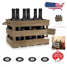 Vintage Fir Wood Wine Crate with Rope Handles – Organize 6 Bottles Elegantly