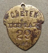 New ListingDog License Tax Tag: Chetek (WI) Dog Tax, 1891, #29. Brass, acorn shape, 32x28mm