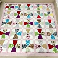 Handmade Cathedral Window Cotton Patchwork quilt top/topper 86x86"