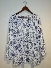 Cynthia Rowley 100% Linen Floral Button Down Blouse 3X