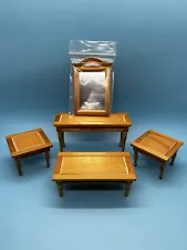 Dollhouse 1:12 Living Room Honey Oak End Coffee Sofa Table Mirror Farm House