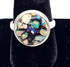 Amazing Sterling Silver Black Opal Ring Excellent Flash Size 8 1/2