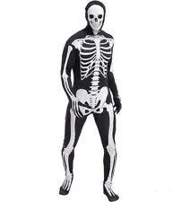 Skeleton Bodysuit Halloween Men Costume with Hood for Adults Themed Parties