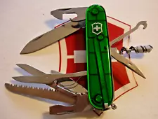 VICTORINOX TRANSLUCENT EMERALD GREEN HUNTSMAN PLUS 18 FUNCTION SWISS ARMY KNIFE