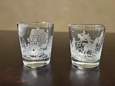 Heisey Glass Tally Ho, Hunt Scene Etchings 1 1/2oz Shot Glasses No Rsv.