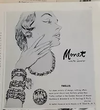 1953 Monet Trellis Bracelet Earrings Necklace Vintage Jewelry ad