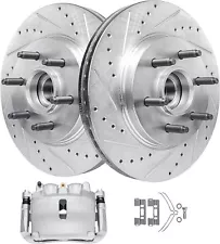 2WD Front Drilled Rotors Left Brake Caliper for Ford F-150 Lincoln Mark LT 6-Lug