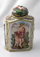 Antique Capodimonte Polychrome Hand Painted Tea Caddy