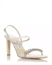 Jimmy Choo Meira 85 Embellished High Heel Sandals Women's 39/US 9 Latte/Crystal~