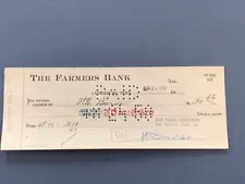 JACK DANIELS DISTILLERY VINTAGE CHECK ON THEFARMERS BANK AUG. 24, 1950 FOR 30.66