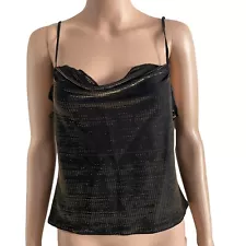 Gilligan & O'Malley Tank Top Womens Medium Black Gold Tone Strappy Sleeve