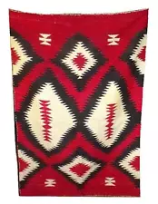 IMPOSING EARLY 20TH CENTURY NAVAHO RUG - 37" X 55" - RED & BLACK ON WHITE GROUND