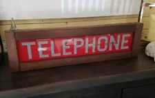 Red Telephone Booth Glass Sign in Great Condition Estate Sale Find 24" x 7"