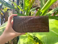 SALE OFF !! Crocodile BROWN Belly Skin Leather Long Wallet For Men Freeship