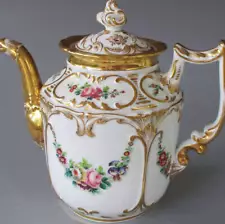 Antique 19thC HP French OLD PARIS Porcelain TEAPOT Swags of FLOWERS + Lush GILT