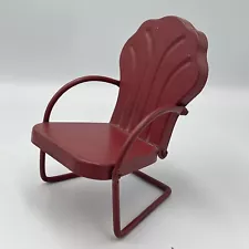 RARE VINTAGE 1940s Salesman Sample Doll Size Metal Lawn Chair 6" Red Clamshell