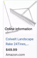 Colwelt 24” Landscape Rake 24tine w/68” Handle (Aluminum)