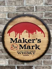 MAKER'S MARK Sign,Carved Drip Bourbon OAK Whiskey Barrel Head Bar Sign