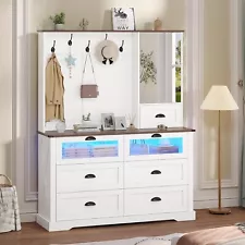 6 Drawers Dresser for Bedroom with Mirror & Coat Hook Chest of Drawers White