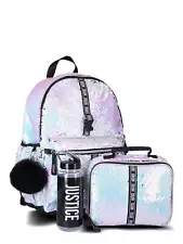 Justice Iridescent Girls 17" Backpack and Lunch Tote, Iridescent