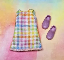 Barbie Chelsea Doll Clothes Pastel Gingham Dress Lavender Shoes Mattel New