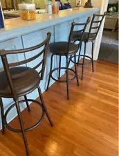 Set of 3 Counter Height Swivel Bar Stools Metal Kitchen High Back Chairs Seats