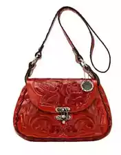 Patricia Nash MICAELA Rose Tooled Leather Messenger Shoulder Bag~ Red $199