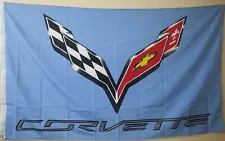 CORVETTE C7 FLAGS, LARGE 3FT X 5FT, CAROLINA BLUE COLOR, USA SELLER/ SALE PRICE