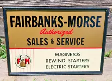 Vintage Fairbanks - Morse Magneto Rewind Electric Starter Sales And Service Sign