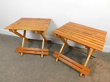 2 Flat Folding Teak Deck Match Pair Side Tables Vintage Danish Modern Portable