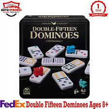 Cardinal Classics Double Fifteen Dominoes Set in Storage Tin | Dominoes for Kids