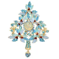 Blue Christmas Tree Brooches For Women Beauty Rhinestone Plants Brooch Pin Gifts