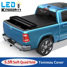 5.5FT 4 Fold Tonneau Cover Bed For 2015-2024 Ford F150 F-150 Truck Bed w/ Lamp