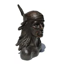 NATIVE AMERICAN INDIAN BUST BRONZE SCULPTURE LISTED ARTIST BERNARD KIM REMINGTON