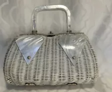 Vintage White Wicker And Lucite Miami Style Craft Purse