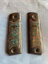 Vintage .925 silver and 20k Gold Plate Turquoise 1911 grips Makers Mark FPC Nice