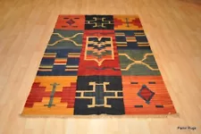 ON SALE _MODERN_KILIM_RUG_SOUTHWESTERN Wool kilim 4' X 6' red and blue NAVAJO