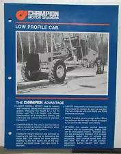 1991 Champion Low Profile Road Motor Grader Specs Construction Sales Data Sheet